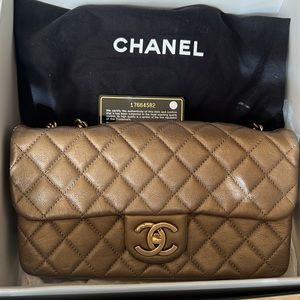 Auth Chanel bag double chain gold